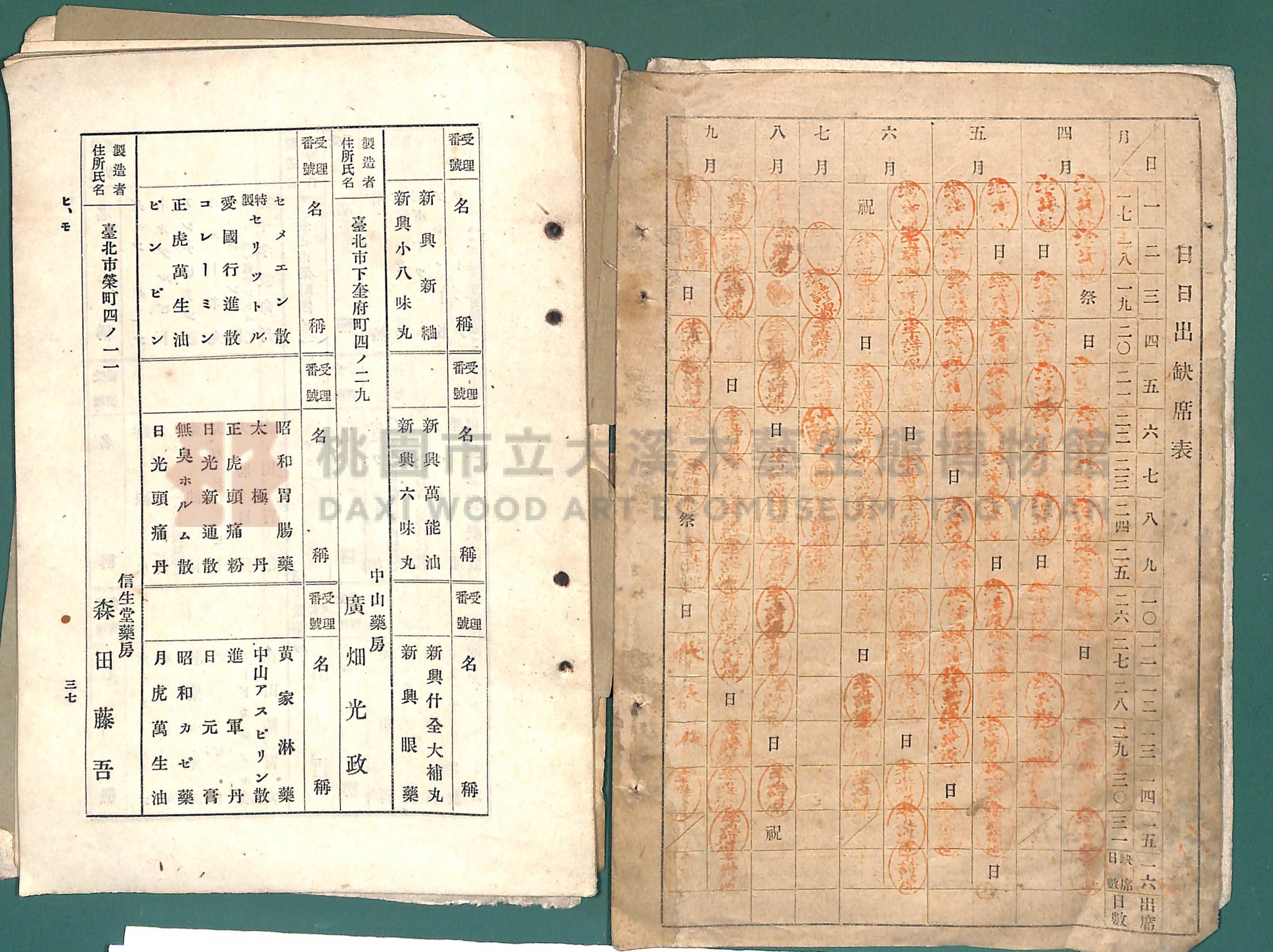 《大嵙崁公學校第一學年通告簿》 (含部分昭和16年藥房藥品名冊)主題的圖片縮圖第4張