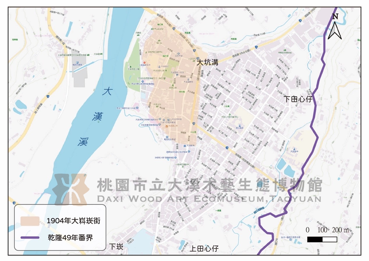 段落敘述相關的圖示說明：依文獻內容所繪製清代造街範圍。